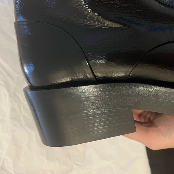 New Chanel Shiny Goatskin Cap Toe Combat Boots 37.5 Black $1850 - Picture 11 of 16